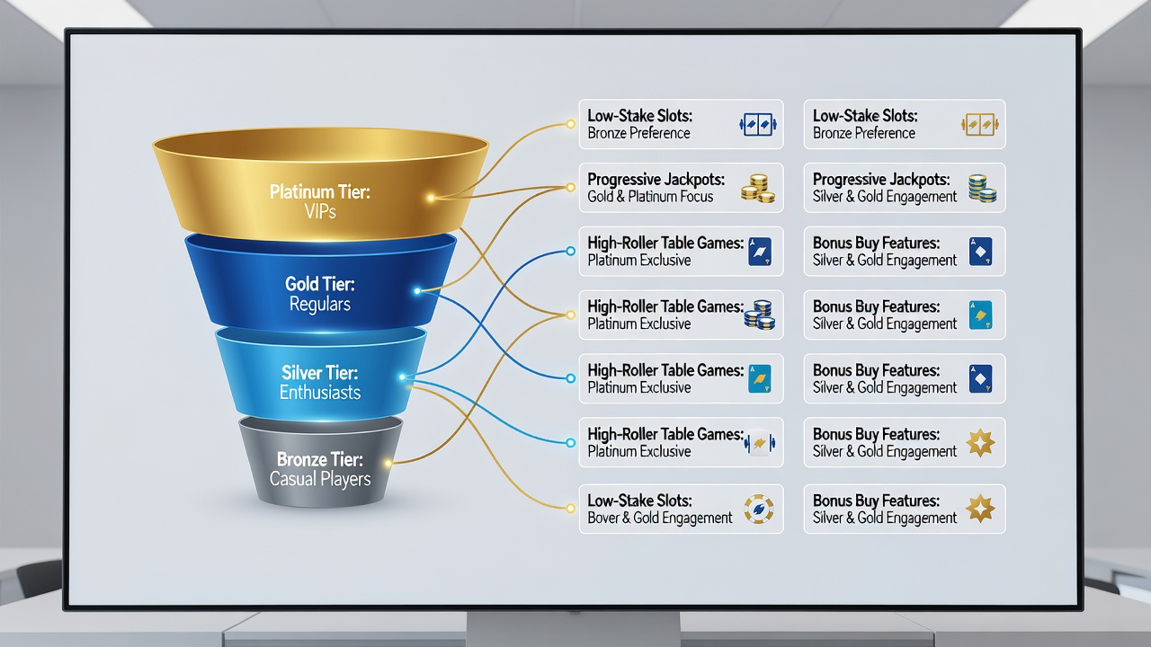 Digital interface screens displaying loyalty tier progress alongside reel terminal and sports betting options in a resort setting