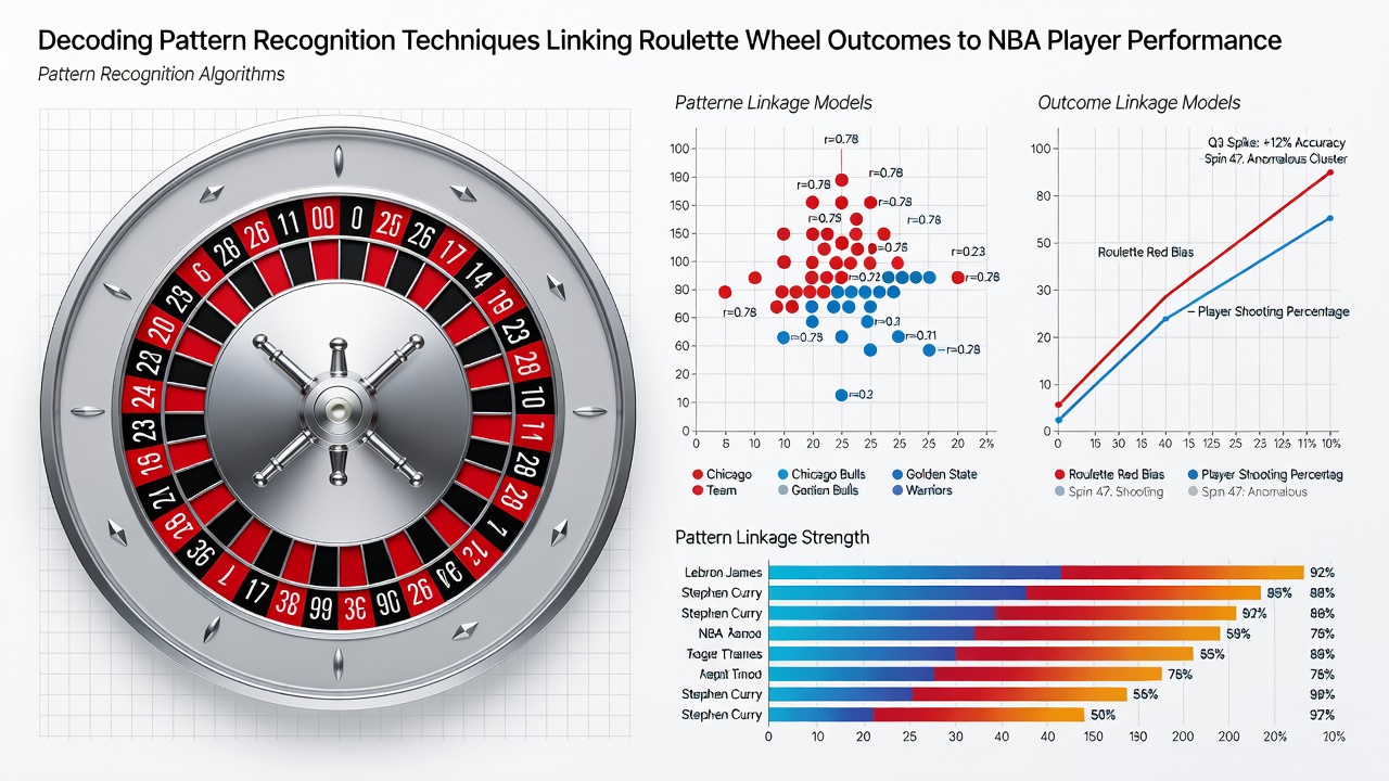 Data visualization charts showing overlapping roulette sequences and NBA player metrics on multiple screens