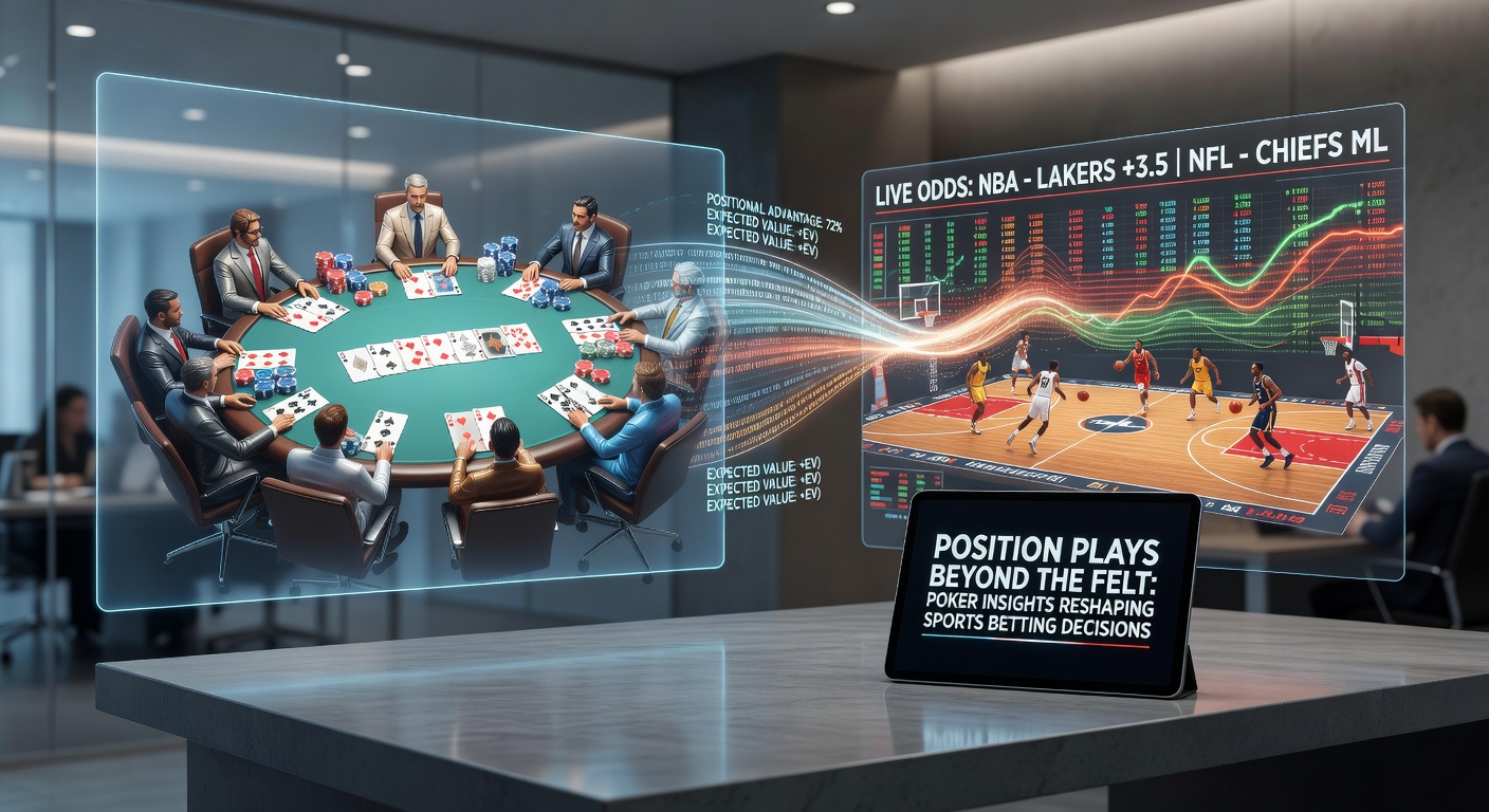 Sports betting dashboard displaying live odds shifts alongside a poker hand analysis chart, illustrating strategic overlaps in timing and information use.