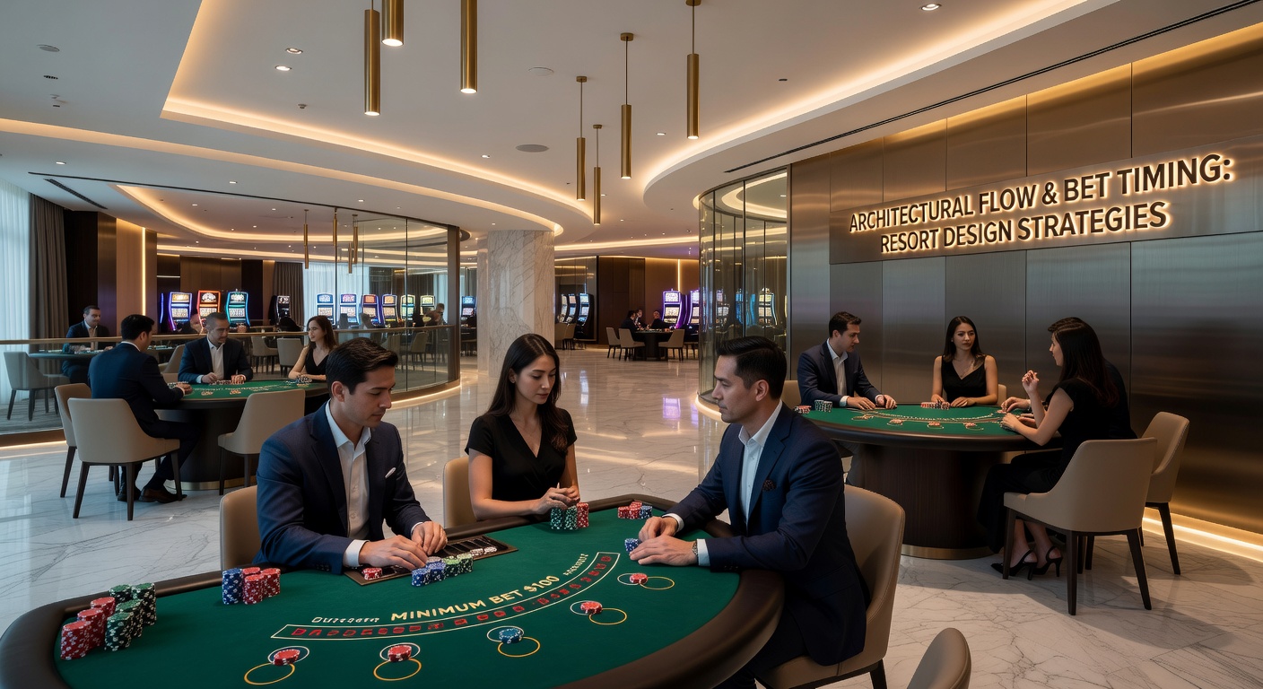 Evening view of a resort casino floor showing integrated table games and nearby digital sports betting stations under strategic lighting