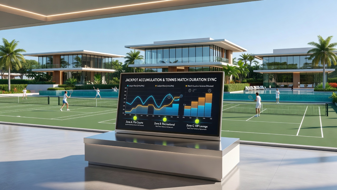 Resort sportsbook interface displaying real-time tennis match data alongside jackpot accumulation meters